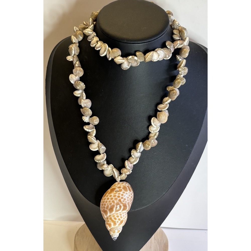 Seashell Necklace 28" Large Conch Pendant Beach Boho Coastal Statement